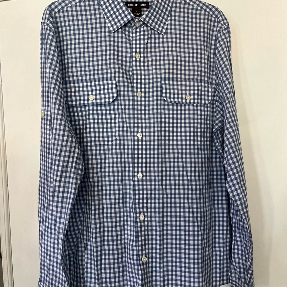 Michael Kors Navy and White Gingham Men's Shirt
